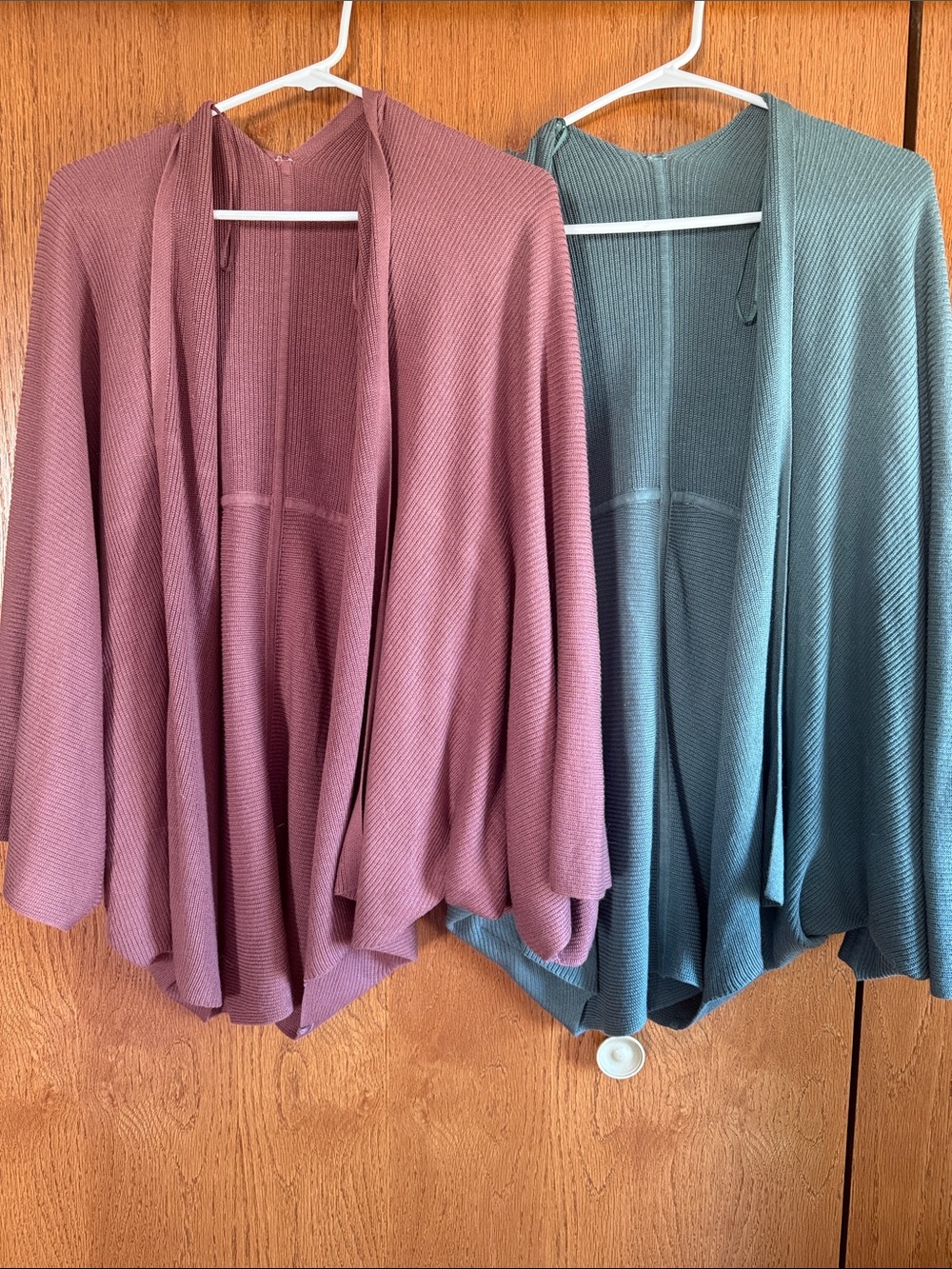 lululemon athletica Open-Front Draped Cardigans in Mauve and Teal Green